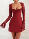 Cute Burgundy Fitted Lace Jersey Sweetheart Mini Dress PT02054750