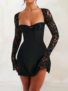 Cute Black Fitted Lace Jersey Sweetheart Mini Dress PT02054751