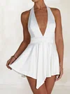 Unique White Satin Skater Halter Bow Mini Dress PT02054758