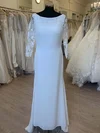 Sheath/Column Scoop Neck Chiffon Floor-length Wedding Dress With Lace #UKM00028294
