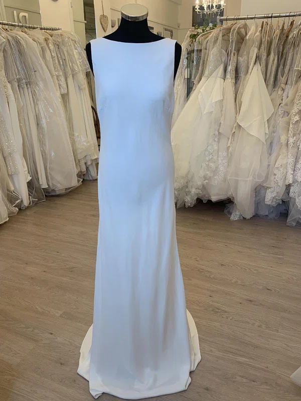 Sheath/Column Scoop Neck Chiffon Sweep Train Wedding Dress #UKM00028298