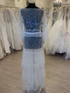 A-line Scoop Neck Glitter Floor-length Wedding Dress With Tiered #UKM00028300