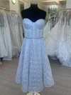 Ball Gown/Princess Sweetheart Glitter Lace Tea-length Wedding Dress With Beading #UKM00028304