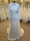 Sheath/Column High Neck Satin Sweep Train Wedding Dress #UKM00028308