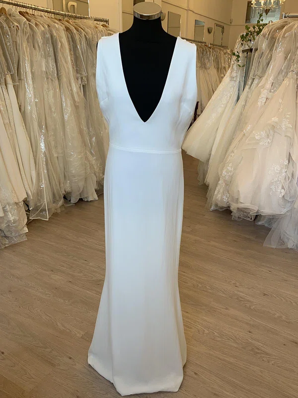 Sheath/Column V-neck Stretch Crepe Sweep Train Wedding Dress #UKM00028309