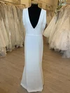 Sheath/Column V-neck Stretch Crepe Sweep Train Wedding Dress #UKM00028309