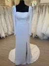Sheath/Column Square Neckline Stretch Crepe Court Train Wedding Dress With Split Front #UKM00028316