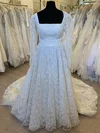 Ball Gown/Princess Square Neckline Lace Court Train Wedding Dress With Ruched #UKM00028322