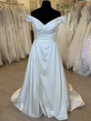 Ball Gown/Princess Off-the-shoulder Satin Sweep Train Wedding Dress With Ruched #UKM00028328