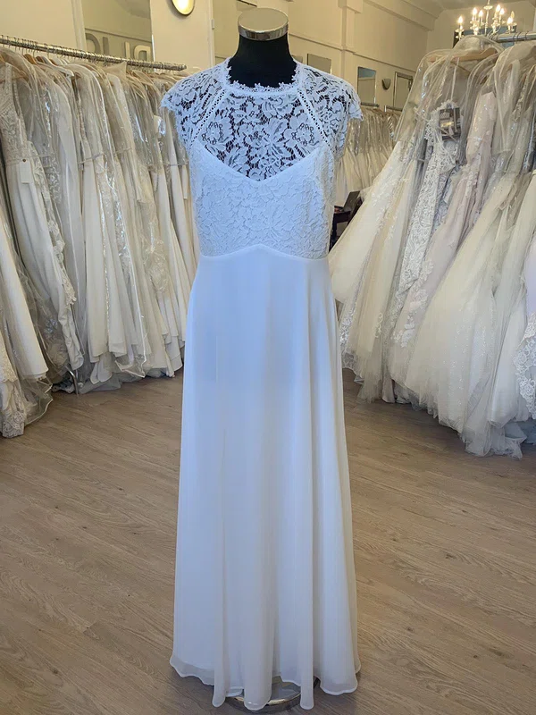 A-line Scoop Neck Chiffon Floor-length Wedding Dress With Appliques Lace #UKM00028331