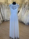 A-line Scoop Neck Chiffon Floor-length Wedding Dress With Appliques Lace #UKM00028331