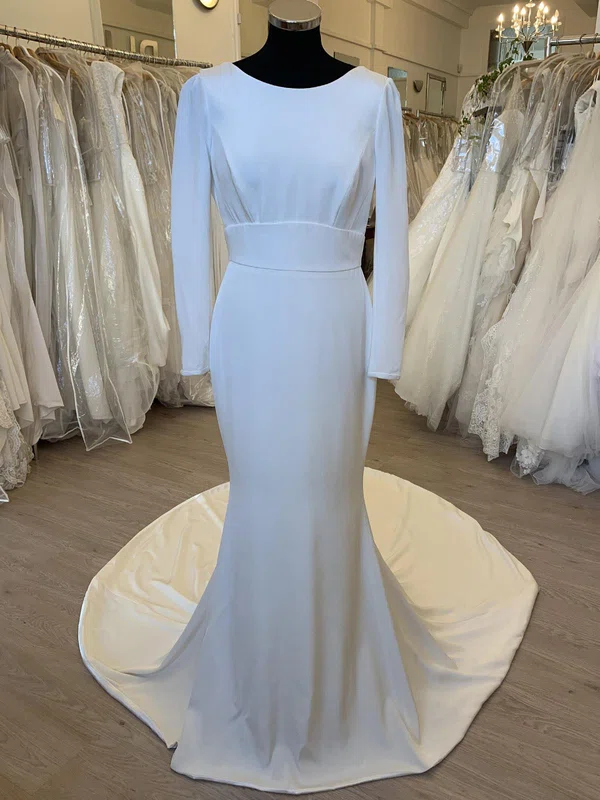 Trumpet/Mermaid Scoop Neck Stretch Crepe Sweep Train Wedding Dress #UKM00028339