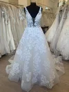 Ball Gown/Princess V-neck Organza Court Train Wedding Dress With Pearl Detailing #UKM00028349