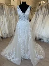 Ball Gown/Princess V-neck Glitter Court Train Wedding Dress With Appliques Lace #UKM00028350