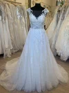 Ball Gown/Princess Illusion Lace Tulle Court Train Wedding Dress With Appliques Lace #UKM00028352