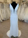 Sheath/Column V-neck Stretch Crepe Sweep Train Wedding Dress With Appliques Lace #UKM00028356