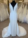 Sheath/Column V-neck Chiffon Court Train Wedding Dress #UKM00028364