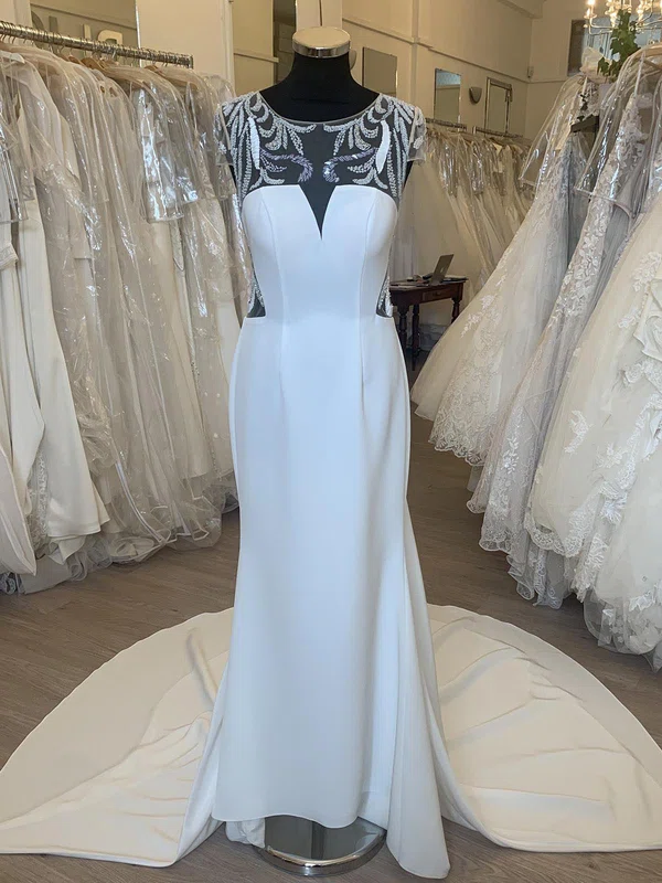 Sheath/Column Illusion Chiffon Court Train Wedding Dress With Pearl Detailing #UKM00028367