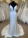 Trumpet/Mermaid V-neck Satin Court Train Wedding Dress #UKM00028368