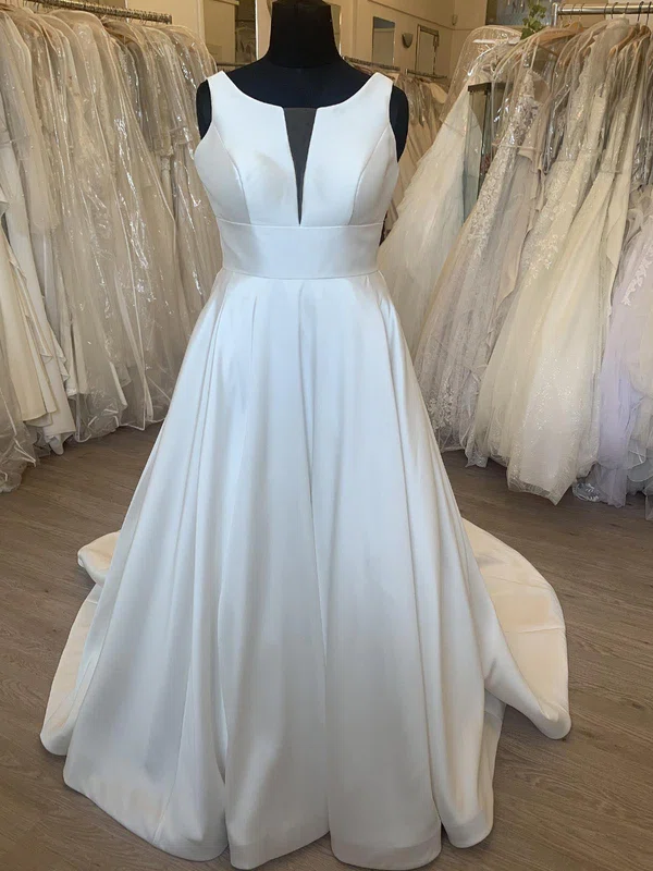 Ball Gown/Princess V-neck Satin Sweep Train Wedding Dress With Ruched #UKM00028371