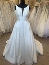 Ball Gown/Princess V-neck Satin Sweep Train Wedding Dress With Ruched #UKM00028371