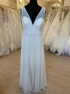 A-line V-neck Sequin Floor-length Wedding Dress With Pearl Detailing #UKM00028373