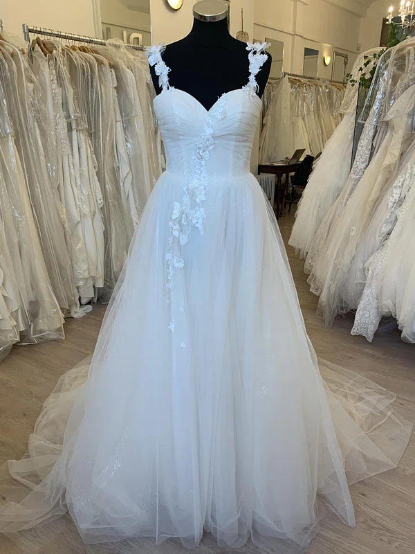 Ball Gown/Princess Sweetheart Glitter Court Train Wedding Dress With Flower(s) #UKM00028377
