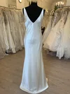 Sheath/Column V-neck Satin Floor-length Wedding Dress #UKM00028380