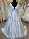 Ball Gown/Princess V-neck Satin Sweep Train Wedding Dress #UKM00028381