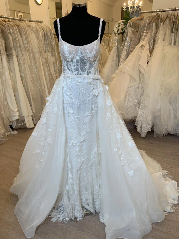 Ball Gown/Princess V-neck Tulle Court Train Wedding Dress With Pearl Detailing #UKM00028392