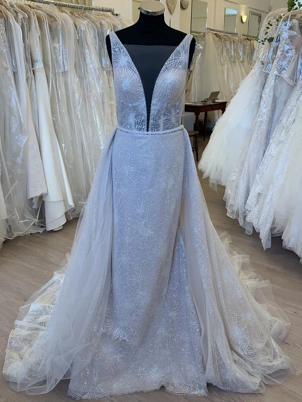 Ball Gown/Princess Illusion Glitter Court Train Wedding Dress #UKM00028395