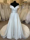 Ball Gown/Princess Off-the-shoulder Satin Court Train Wedding Dress With Ruched #UKM00028398