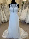 Sheath/Column Scoop Neck Chiffon Sweep Train Wedding Dress #UKM00028399