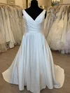 Ball Gown/Princess V-neck Satin Sweep Train Wedding Dress With Ruched #UKM00028400