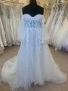 Ball Gown/Princess Off-the-shoulder Tulle Court Train Wedding Dress With Ruched #UKM00028407