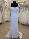 Sheath/Column Square Neckline Satin Sweep Train Wedding Dress #UKM00028412