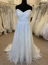 Ball Gown/Princess Off-the-shoulder Tulle Lace Sweep Train Wedding Dress With Appliques Lace #UKM00028423