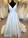 Ball Gown/Princess V-neck Satin Sweep Train Wedding Dress With Embroidered #UKM00028439