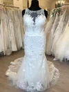 Trumpet/Mermaid Illusion Lace Tulle Sweep Train Wedding Dress With Beading #UKM00028440