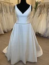 Ball Gown/Princess V-neck Satin Sweep Train Wedding Dress With Beading #UKM00028447