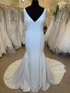 Trumpet/Mermaid V-neck Stretch Crepe Sweep Train Wedding Dress #UKM00028454