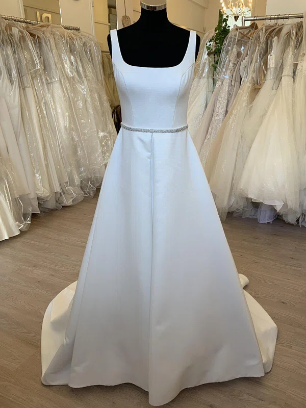 Ball Gown/Princess Square Neckline Satin Sweep Train Wedding Dress With Beading #UKM00028457