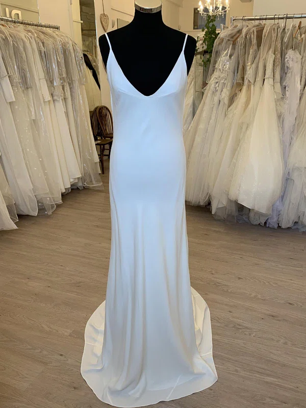 Sheath/Column V-neck Chiffon Sweep Train Wedding Dress #UKM00028460