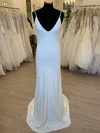 Sheath/Column V-neck Chiffon Sweep Train Wedding Dress #UKM00028460