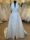 Ball Gown/Princess High Neck Satin Sweep Train Wedding Dress #UKM00028469