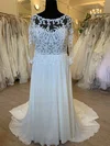 A-line Illusion Chiffon Sweep Train Wedding Dress With Appliques Lace #UKM00028470