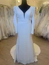 Sheath/Column V-neck Stretch Crepe Sweep Train Wedding Dress #UKM00028471