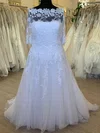 Ball Gown/Princess Off-the-shoulder Tulle Sweep Train Wedding Dress With Appliques Lace #UKM00028475