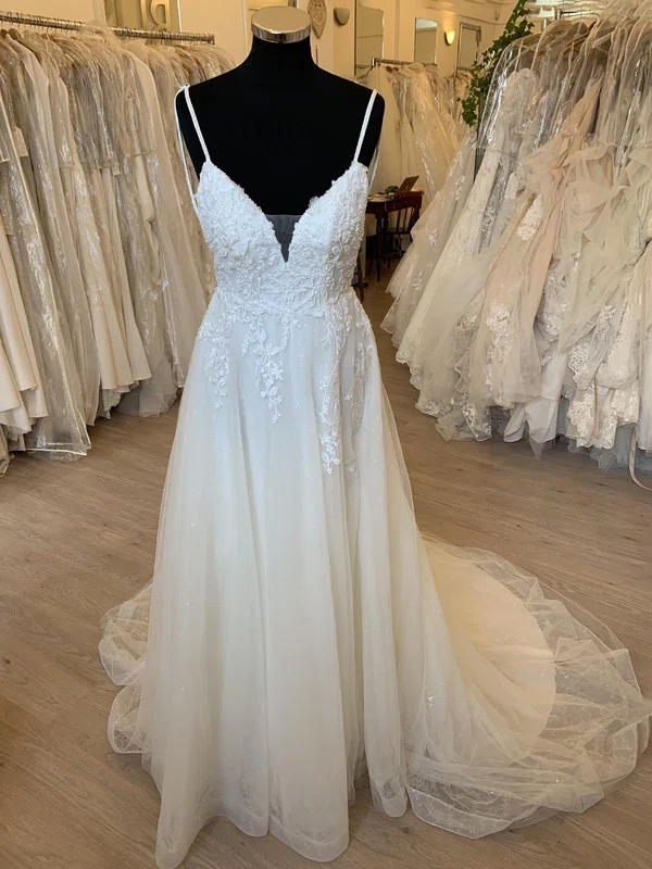 Ball Gown/Princess V-neck Glitter Court Train Wedding Dress With Ruched #UKM00028476