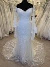 Trumpet/Mermaid Off-the-shoulder Tulle Court Train Wedding Dress With Appliques Lace #UKM00028479